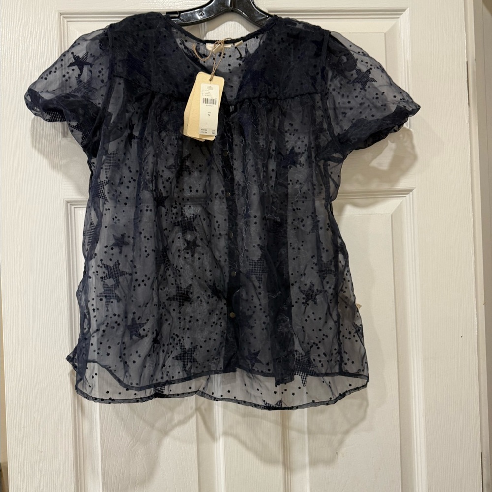 Elegant Navy Sheer Women's Top Anthropologie Letmebe brand